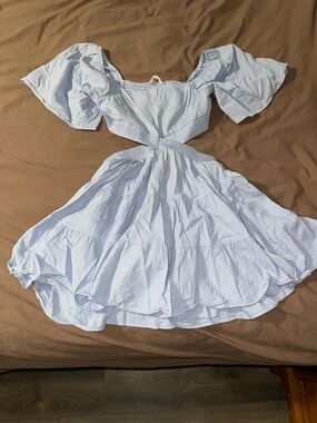 Velvet Light Blue Cutout Waist Mini Dress